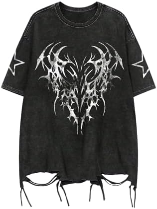 Mens Graphic Tees Y2k Shirts Grunge Tshirts Emo Scene, Black And White