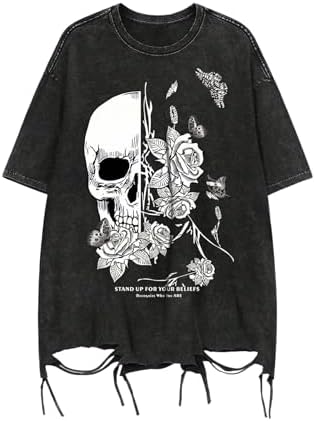 Mens Graphic Tees Y2k Shirts Grunge Tshirts Emo Scene, Black Ghost
