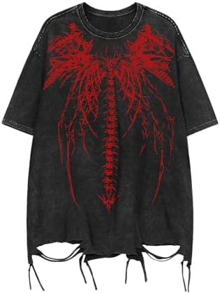Mens Graphic Tees Y2k Shirts Grunge Tshirts Emo Scene, Black Red