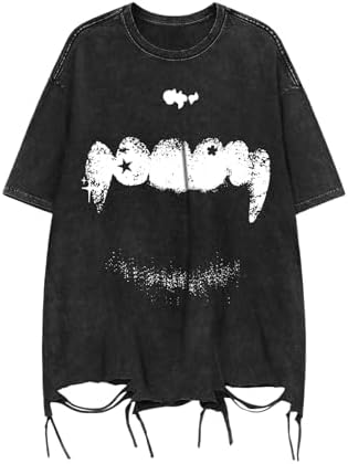 Mens Graphic Tees Y2k Shirts Grunge Tshirts Emo Scene, Black White