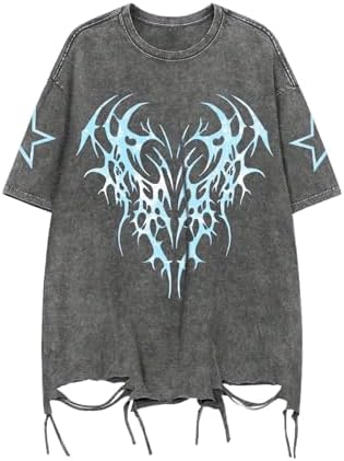Mens Graphic Tees Y2k Shirts Grunge Tshirts Emo Scene, Grey And Blue