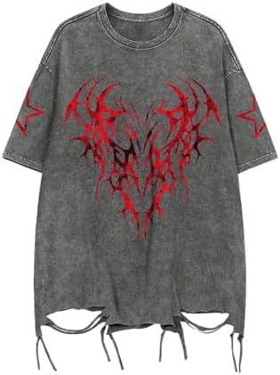 Mens Graphic Tees Y2k Shirts Grunge Tshirts Emo Scene, Grey