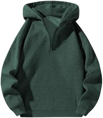 Mens Quarter Zip Hoodie Long Sleeve Drop Shoulder Fleece, Green