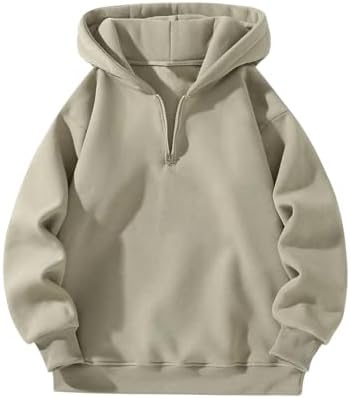 Mens Quarter Zip Hoodie Long Sleeve Drop Shoulder Fleece, Olive Green