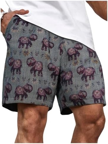 Mens Shorts Boho Paisley Summer Vacation Short Drawstring, Grey