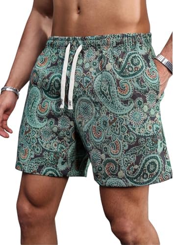 Mens Shorts Boho Paisley Summer Vacation Short Drawstring Waist Casual Shorts