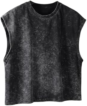 Mens Workout Tank Tops Y2k Washed Sleeveless Muscle Tee Shirts Black Large