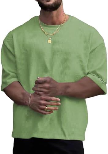 Oversized Tshirts for Men Streetwear Casual Baggy Drop, Army Green Solid