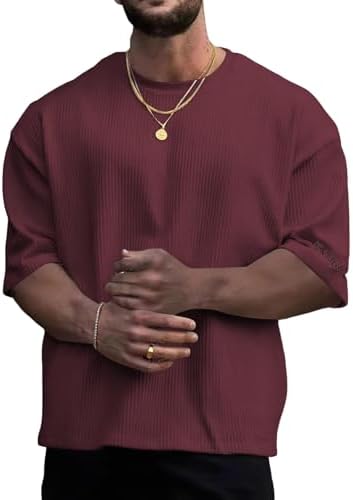 Oversized Tshirts for Men Streetwear Casual Baggy Drop, Burgundy