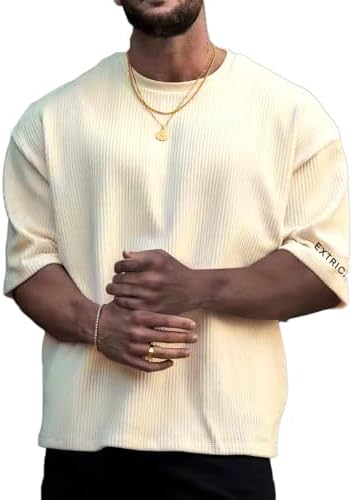 Oversized Tshirts for Men Streetwear Casual Baggy Drop, Beige