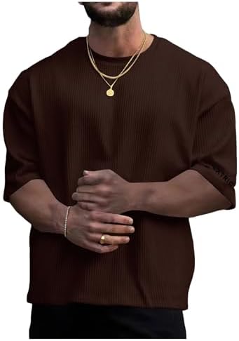 Oversized Tshirts for Men Streetwear Casual Baggy Drop, Brown