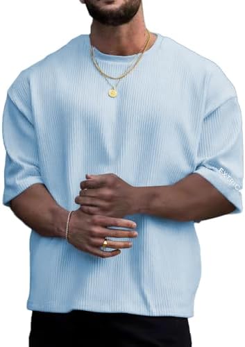 Oversized Tshirts for Men Streetwear Casual Baggy Drop, Light Blue