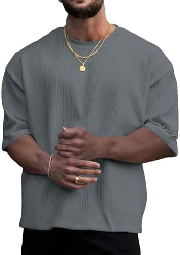 Oversized Tshirts for Men Streetwear Casual Baggy Drop, Light Grey