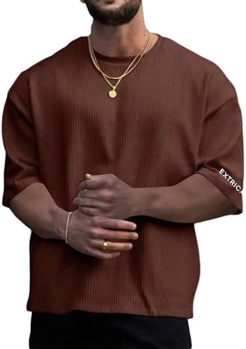 Oversized Tshirts for Men Streetwear Casual Baggy Drop, Coffee Brown