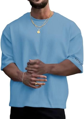 Oversized Tshirts for Men Streetwear Casual Baggy Drop, Light Blue Solid