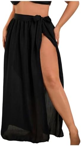 Plus Size Bowknot Sarong Cover Up Maxi Skirt Split Thigh Wrap Swim Skirts
