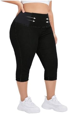 Plus Size Capri Jeans High Waisted Tummy Control Stretchy Fitted Denim Pants