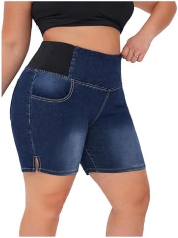 Plus Size Casual Jean Shorts High Waisted Stretchy Denim Bottoms for Women
