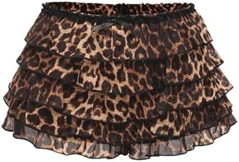 Plus Size Y2K Cheetah Print Ruffle Shorts Tiered Layered Low Waist Mesh Mini