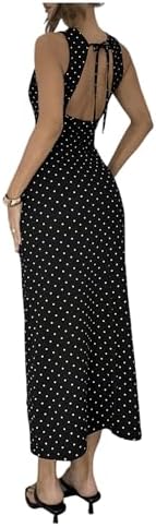 Polka Dots Backless Dress Long Dresses Brunch Outfits