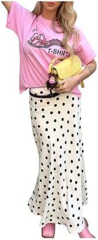 Polka Dots Fishtail Skirt Satin Maxi Skirts Brunch Outfits White Medium