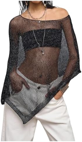 Ponchos for Women Off The Shoulder Concert Outfits Oversized Rave Top Beach