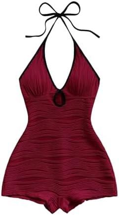 Rave Outfits Halter Rompers Cut Out Backless One Piece Bodycon Beach Jumpsuit