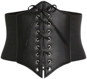 Renaissance Corset Belt Waist PU Leather Lace Up Waistband Black One Size