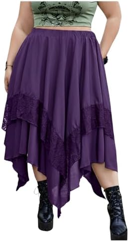 Renaissance Flowy Lace Asymmetrical Skirt Whimsical Clothes, Dark Purple
