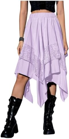 Renaissance Flowy Lace Asymmetrical Skirt Whimsical Clothes, Floral Light Purple