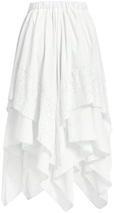Renaissance Flowy Lace Asymmetrical Skirt Whimsical Clothes, Pure White