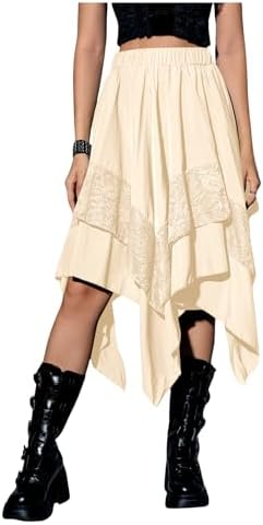 Renaissance Flowy Lace Asymmetrical Skirt Whimsical Clothes, Apricot