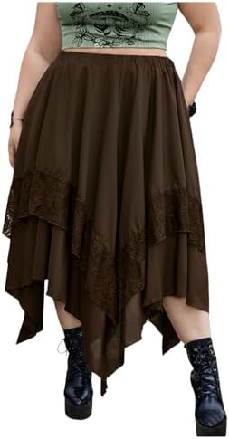 Renaissance Flowy Lace Asymmetrical Skirt Whimsical Clothes, Brown