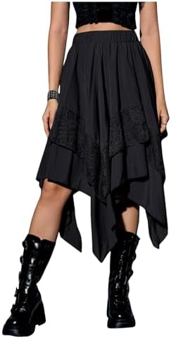 Renaissance Flowy Lace Asymmetrical Skirt Whimsical Clothes | Elastic Waist