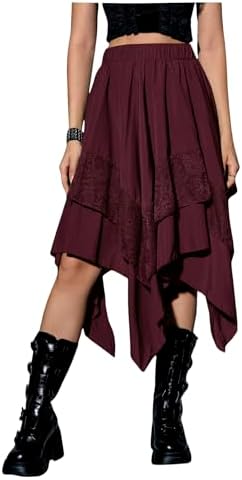 Renaissance Flowy Lace Asymmetrical Skirt Whimsical Clothes | Elastic Waist
