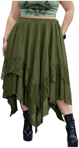 Renaissance Flowy Lace Asymmetrical Skirt Whimsical Clothes, Green