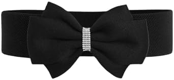 Rhinestone Bow Elastic Wide Belt Stretchy Waist Buckle Belt