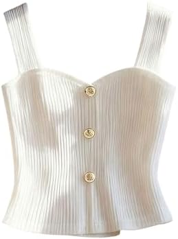 Ribbed Tank Tops Sleeveless Crop Tops Summer Dressy Outfits White Small