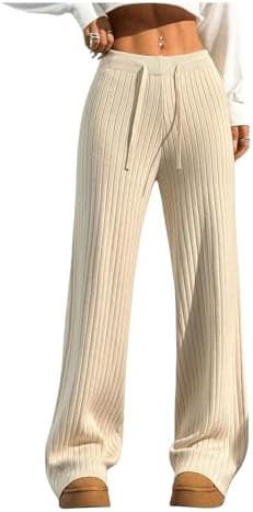 Straight Leg Knit Pants Comfy Flare Lounge Pants Apricot