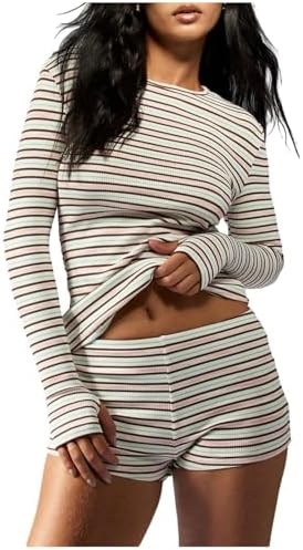 Striped Lounge Set 2 Piece Matching Sets Fitness Clothing Long Sleeve Tops