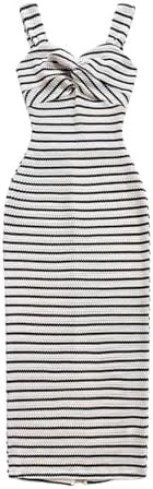 Striped Textured Sleeveless Tank Dress Twist Split Maxi Bodycon Dresses