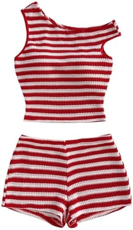 Summer Set 2 Piece Striped Set Crochet Off Shoulder Tops and Shorts Going Out