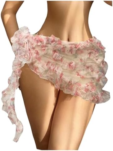 Swimsuit Coverup Floral Mesh Sarong Sheer Beach Bathing Suit Cover Up Mini