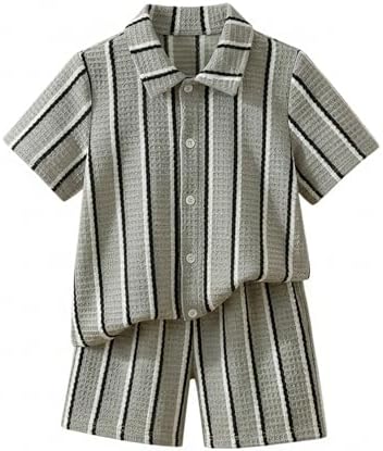 Toddler Boy's 2 Piece Striped Outfits Textured Button Up Shirts with Shorts