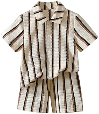 Toddler Boy's 2 Piece Striped Outfits Textured Button Up, Multicolor