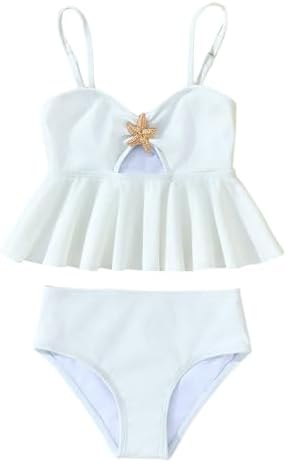 Toddler Girl's 2 Piece Ribbed Bikini Sets Metal Starfish Cut Out Ruffle
