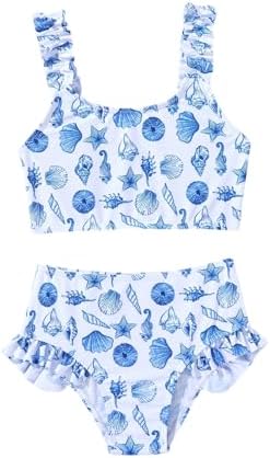Toddler Girl's 2 Piece Seashell Bikini Set Ruffle Crop Tank Tops with Panty