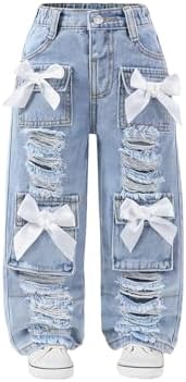 Toddler Girl's Distressed Ripped Jean Cargo Pants Y2K Leg, Blue