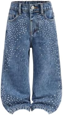 Toddler Girl's Rhinestone Sparkly Wide Leg Jeans Streetwear Denim Pants with