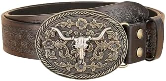 Vintage Western Leather Buckle Belt Coffee Brown Suit Waistline 29″-33″